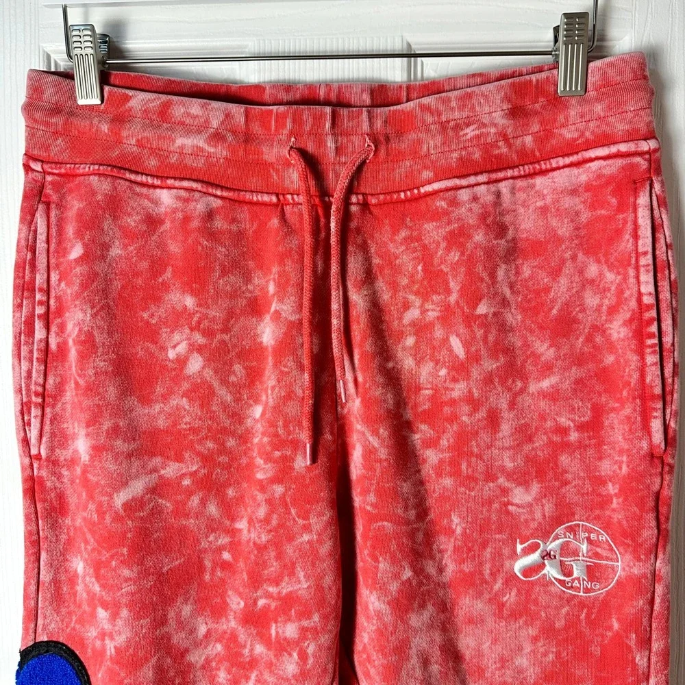 Sniper Gang Kodak Black Glee Men Red Acid Wash Tie Dye Joggers Logo Sweatpants M